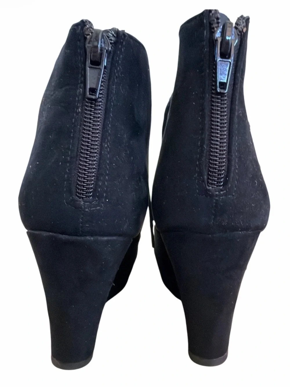 NWT- Sugar Black Suede Lace-Up Peep-Toe Wedges